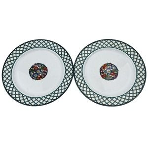 Dansk Nordic Garden 2 Salad Plate Lot 9"‎ Round Floral Lattice & Ribbon